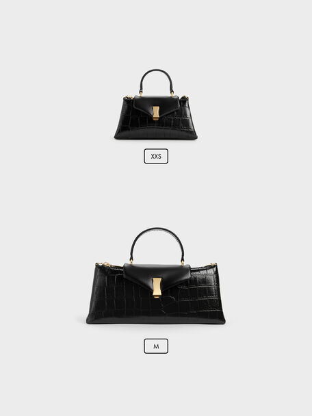 Lilibet Croc-Effect Elongated Top Handle Bag, Black, hi-res