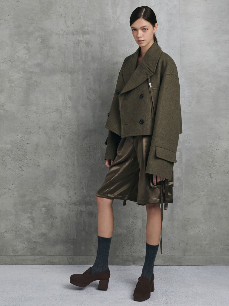 인조 스웨이드 플랫폼 블록 힐 로퍼 펌프스, 다크 브라운 텍스처드, hi-res