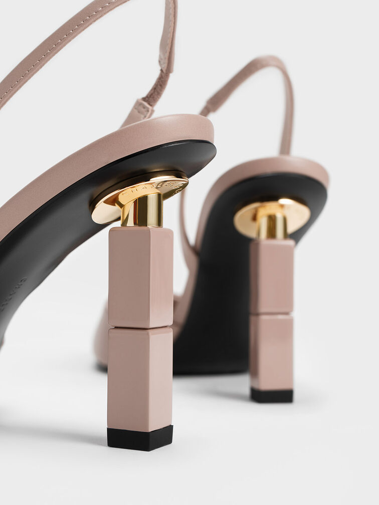 Asymmetric Sculptural Heel Pumps, Nude, hi-res