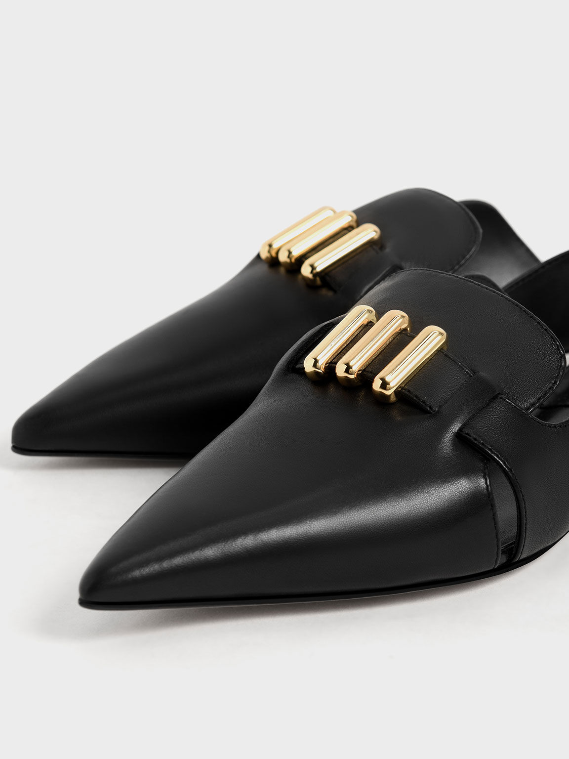 Embellished Leather Loafer Mules, Black, hi-res