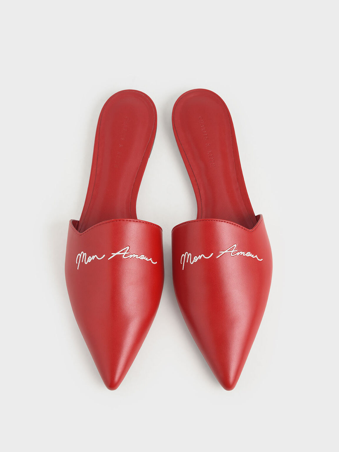 Embroidered Pointed Mules, Red, hi-res