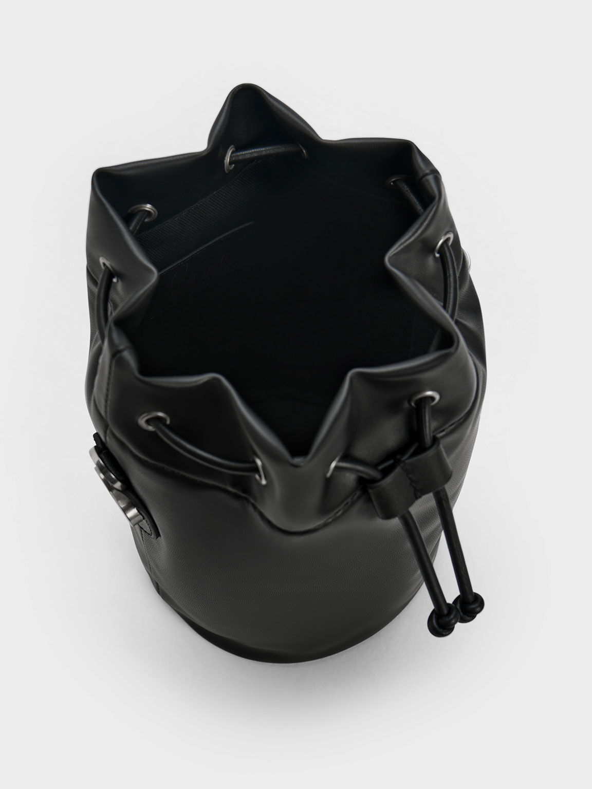 Heart Motif Caged Bucket Bag, Black, hi-res