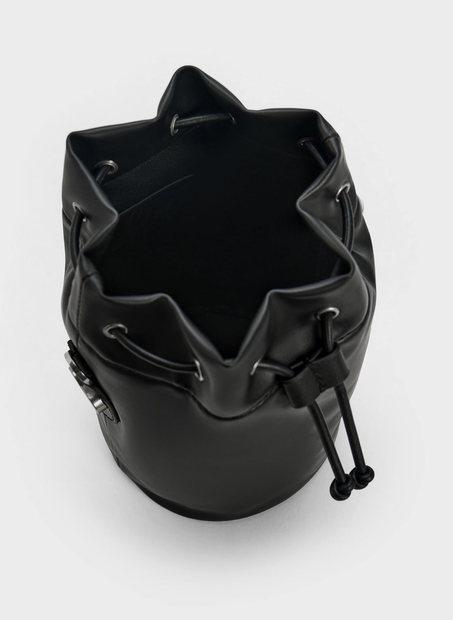Heart Motif Caged Bucket Bag, Black, hi-res