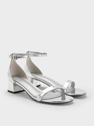 Metallic Block-Heel Ankle-Strap Sandals, Silver, hi-res