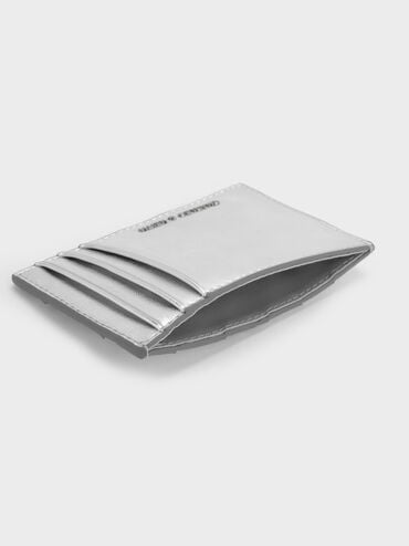 Ivette Metallic Woven Card Holder, Silver, hi-res