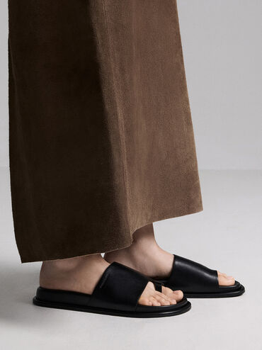 Sandalias planas con tiras anchas, Negro, hi-res