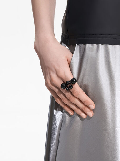 Metallic Sphere Sculptural Ring, Black, hi-res