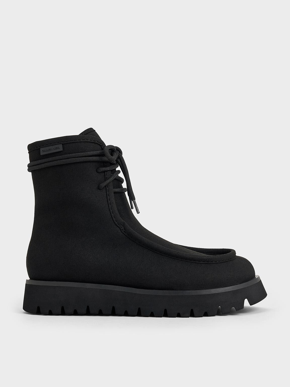 Textured Fur Lined Ridged Sole Ankle Boots Black