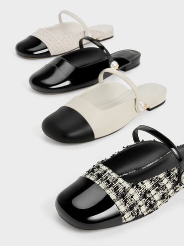 Patent Pearl Embellished Flat Mules, Black Patent, hi-res