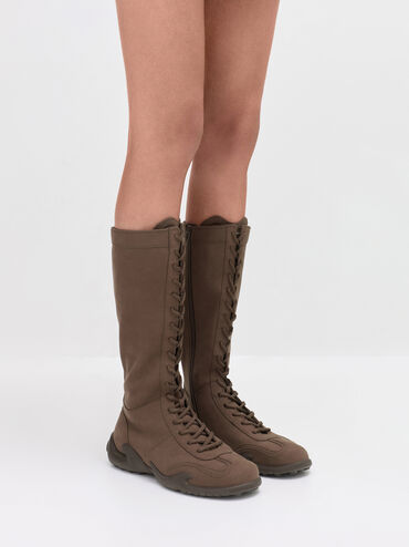 Minette Knee-High Sneaker-Boots, Dark Brown Textured, hi-res