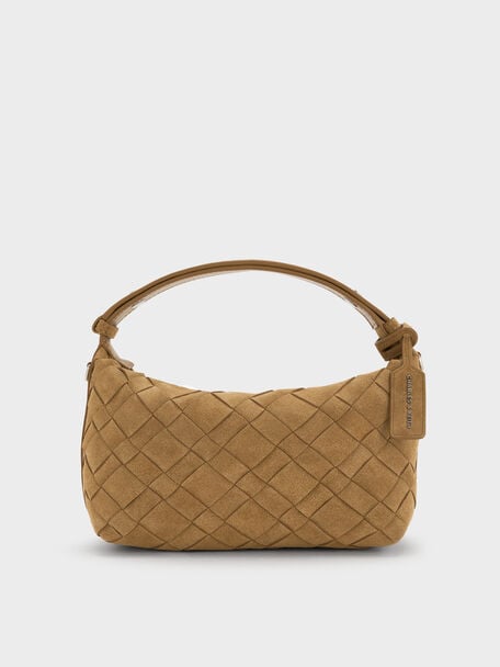 Ivette Recycled Suede Woven Shoulder Bag, Sahara Sand, hi-res