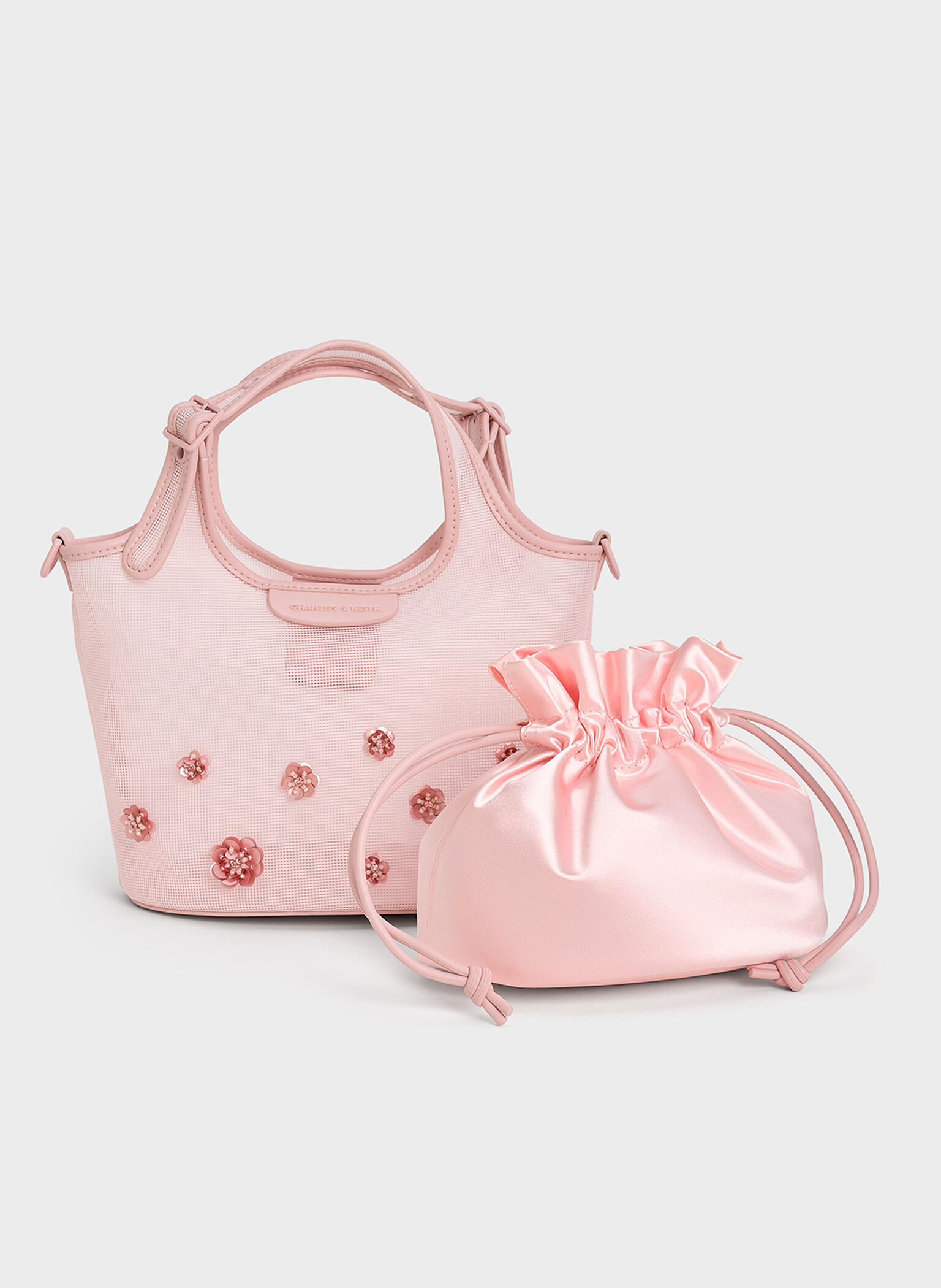 Mesh Sequin-Flower Tote Bag, Blossom Pink, hi-res