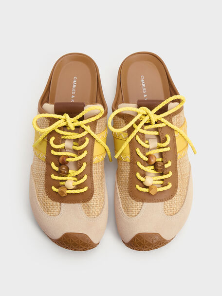Suede Woven Slip-On Sneakers, Beige, hi-res