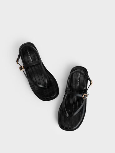 Black Strappy Flatform Thong Sandals - CHARLES & KEITH US