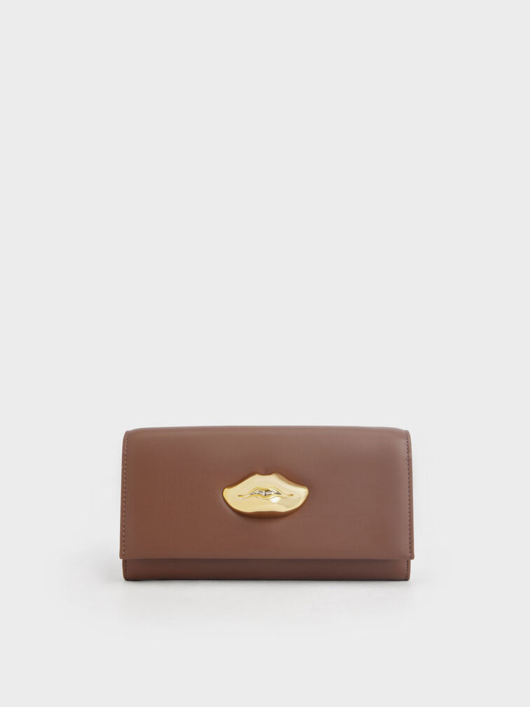 Calliope Push-Lock Wallet, Chocolate, hi-res