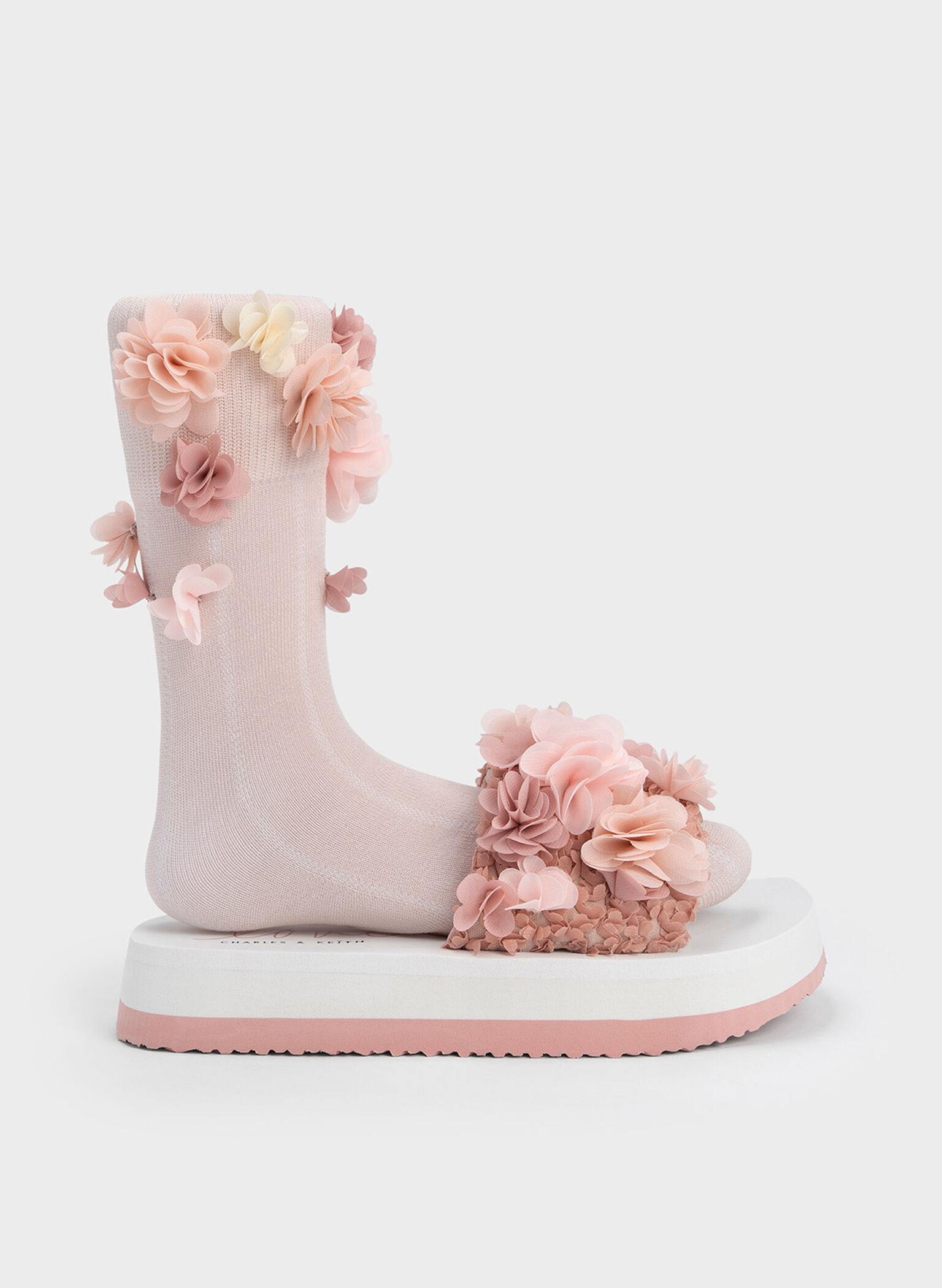 Floral Mesh Flatform Sandals, Blush, hi-res
