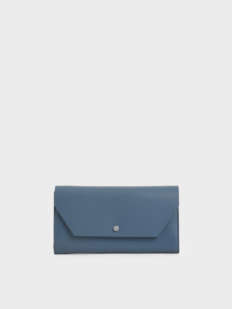 Reversible Front Flap Mini Long Wallet, Blue, hi-res
