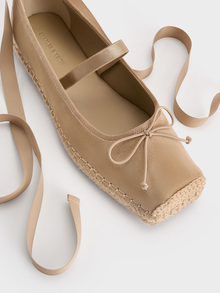 Faux Suede Bow Tie-Around Espadrille Ballet Flats, Arena, hi-res