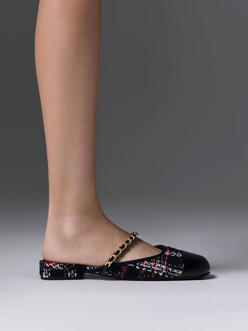 Patent & Tweed Chain-Strap Mules, Multi, hi-res