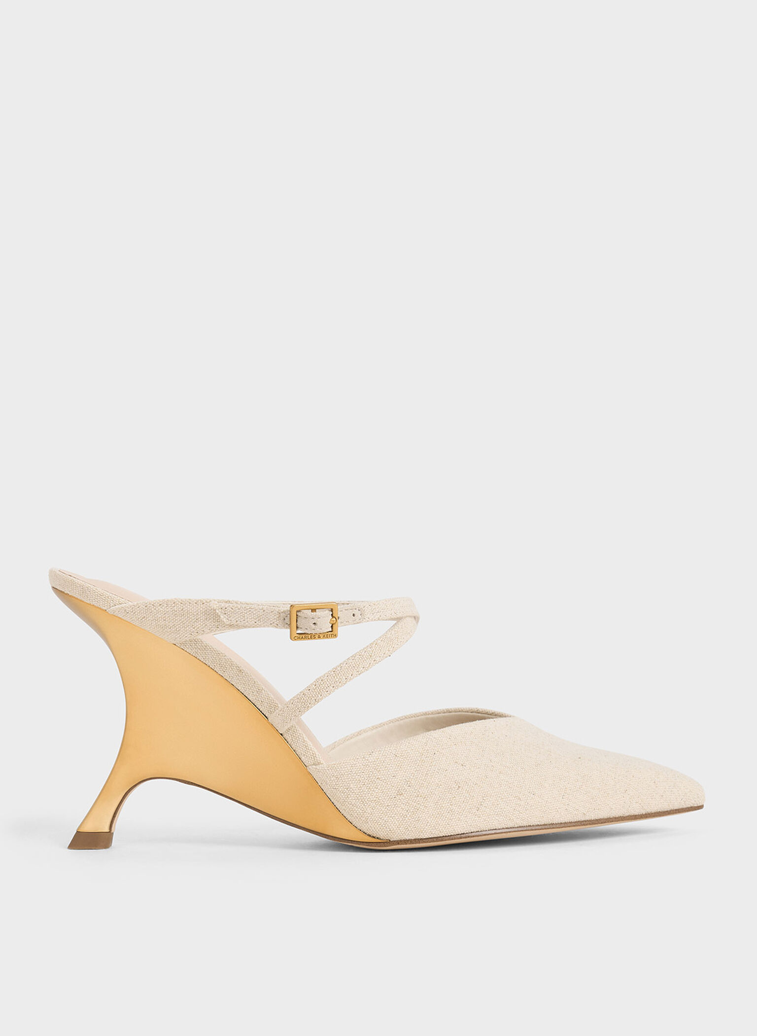 Cuñas de lino con tiras cruzadas y tacón escultural, Beige, hi-res