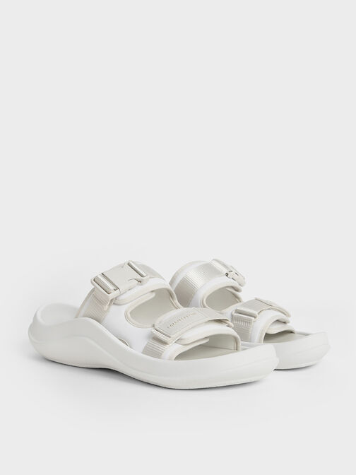 Nylon Double-Strap Sports Sandals, White, hi-res