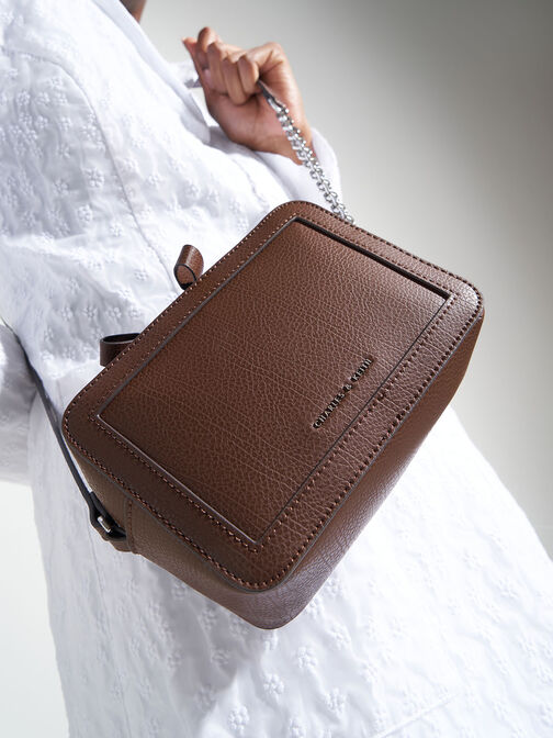 mouggan Collection: Two-Way Zip Box Bag, Dark Brown, hi-res