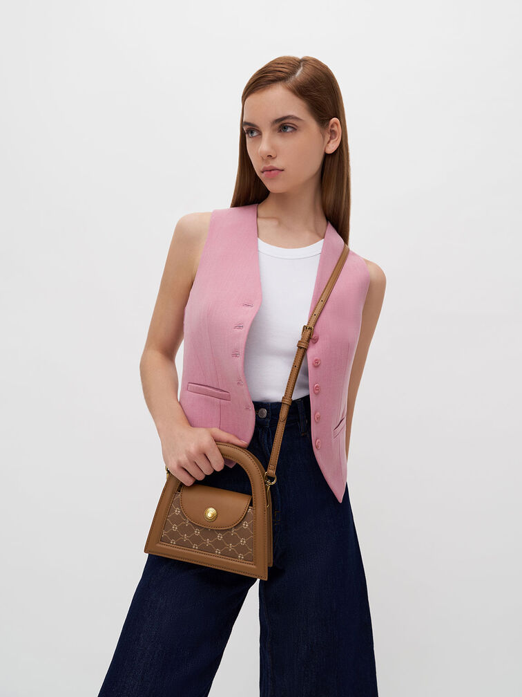 Este Printed Trapeze Bag, Chocolate, hi-res