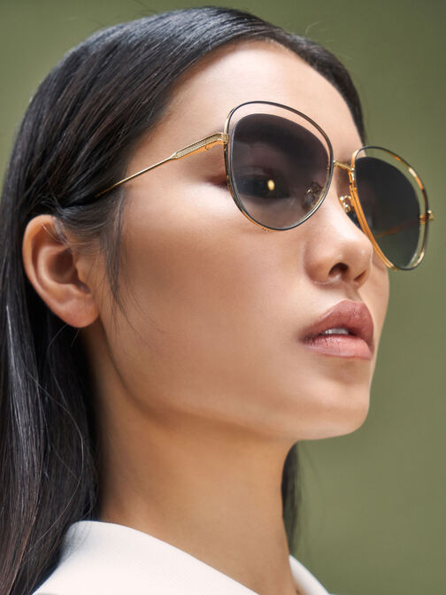 Cut-Out Aviator Sunglasses, Black, hi-res