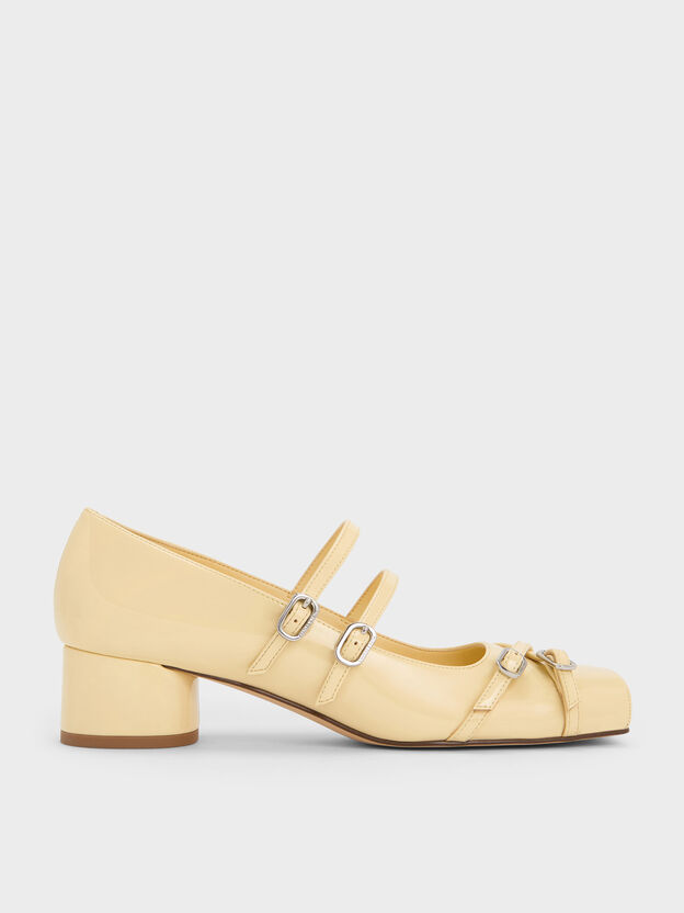 Janis Patent Double-Strap Mary Jane Pumps, Butter, hi-res