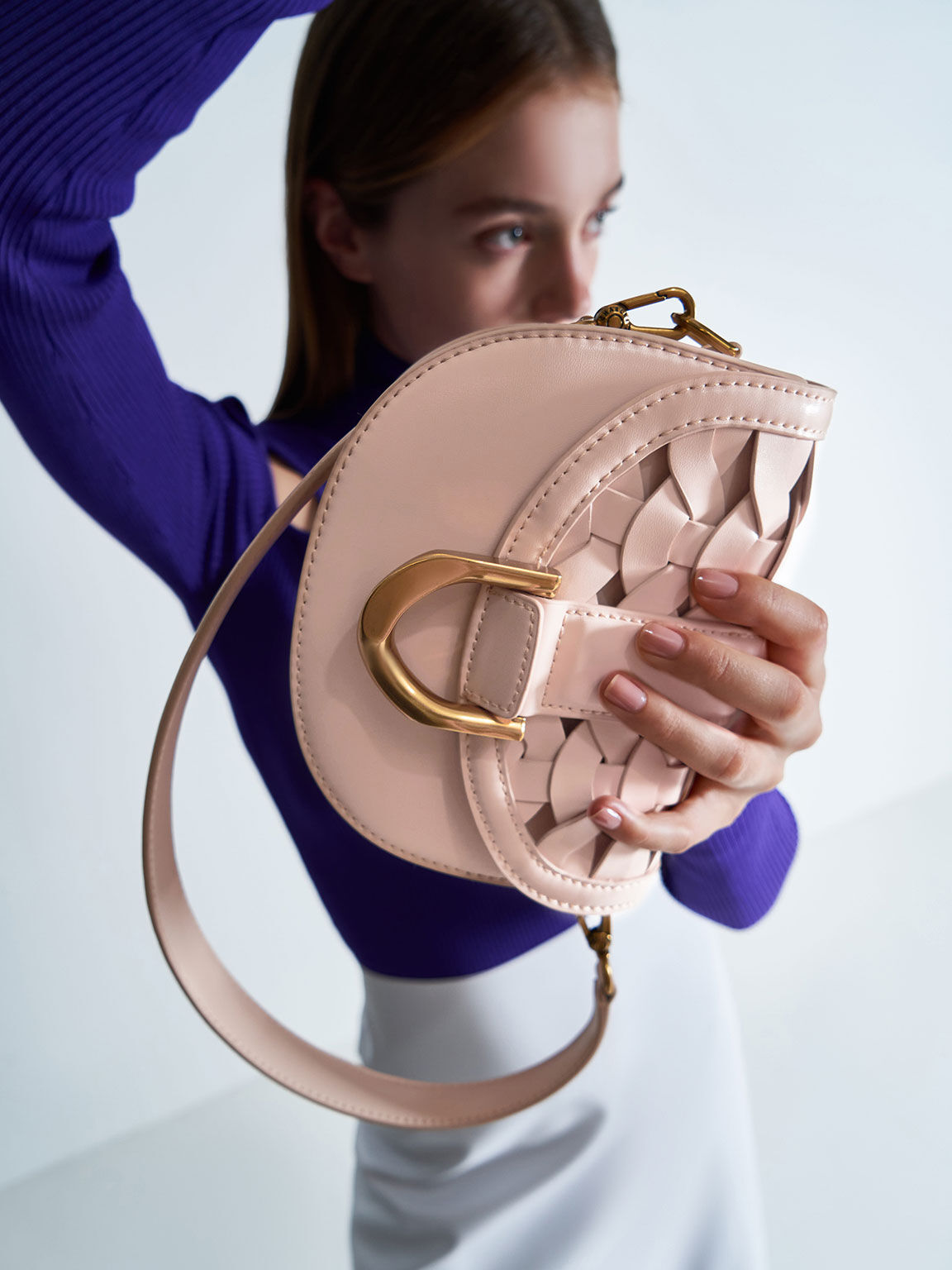 Mini Gabine Woven Saddle Bag, Light Pink, hi-res