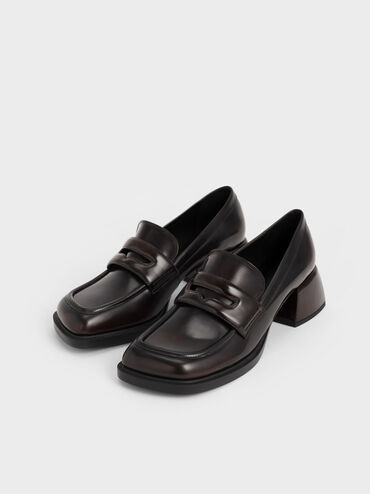 Asymmetric Penny Loafers, Burgundy, hi-res