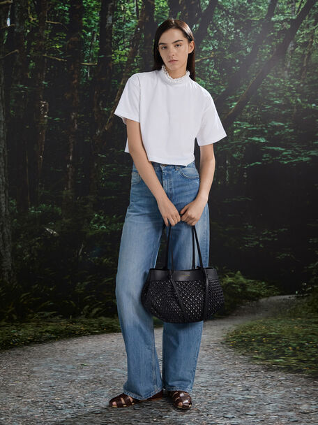 Calla Woven Tote Bag, Black, hi-res