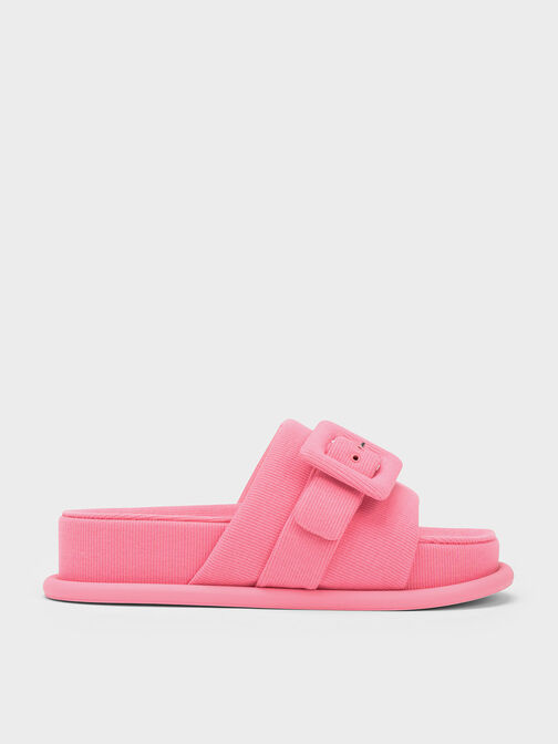 Sinead Woven Buckled Slide Sandals, Pink, hi-res