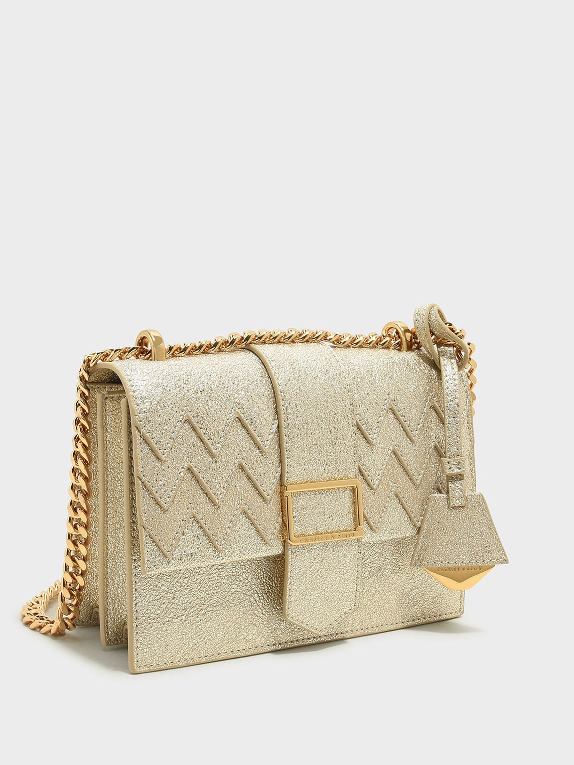 Gold Front Flap Chain Strap Crossbody Bag - CHARLES & KEITH US