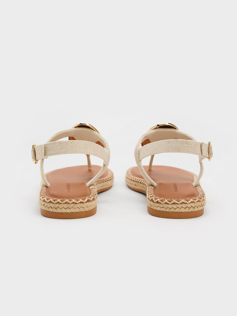 Linen Metallic Oval Espadrille Sandals, Beige, hi-res