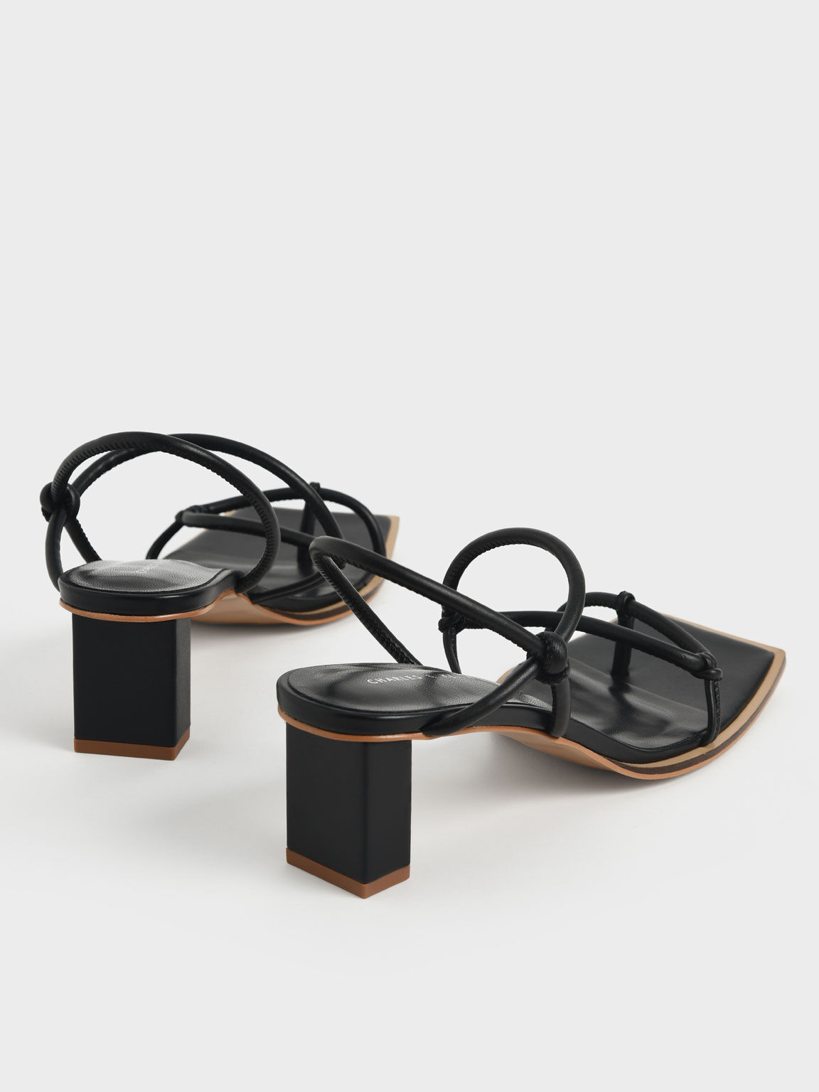 Strappy Toe-Loop Heeled Sandals, Black, hi-res