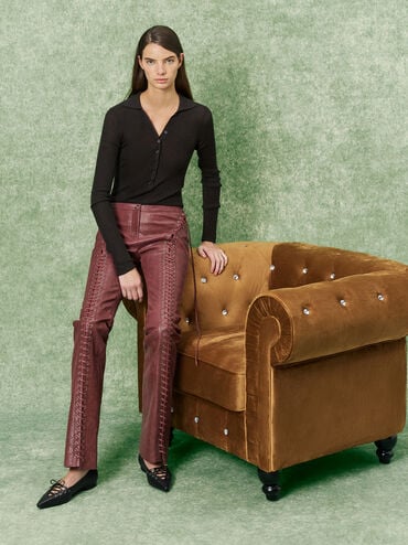 Jianna Leather Lace-Tie Flats, Black, hi-res