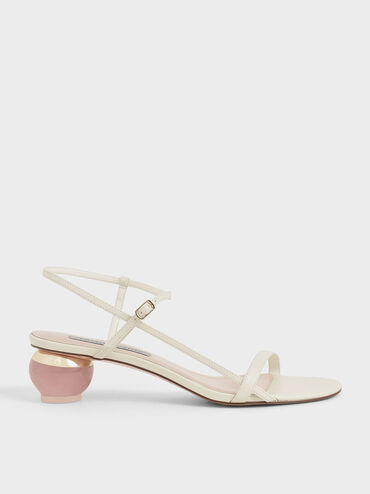 Sculptural Heel Ankle Strap Sandals, Chalk, hi-res