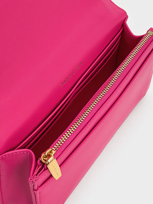 Paffuto Chain Handle Quilted Long Wallet, Fuchsia, hi-res