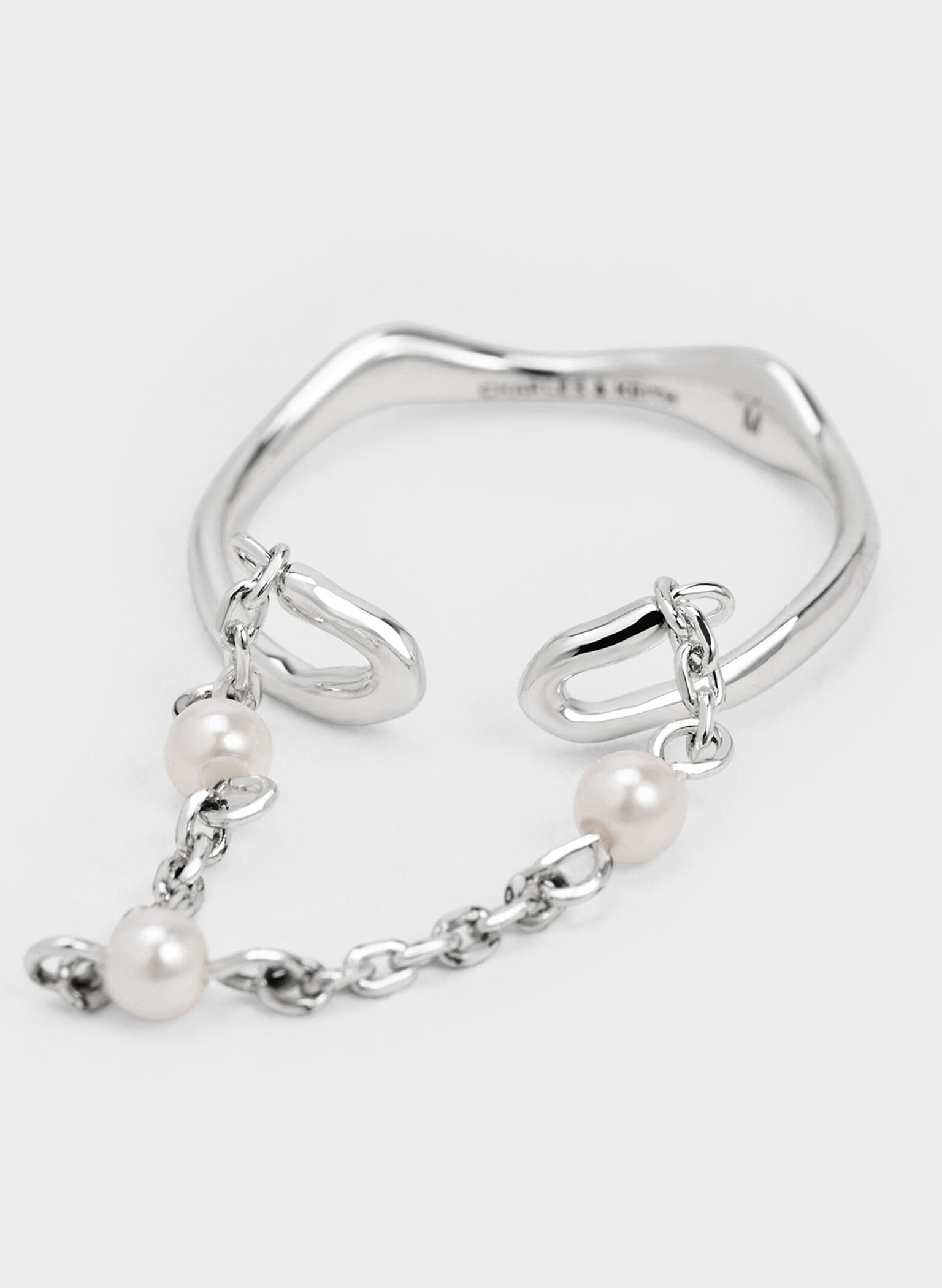 Corrine Pearl Chain-Link Double Ring, Silver, hi-res