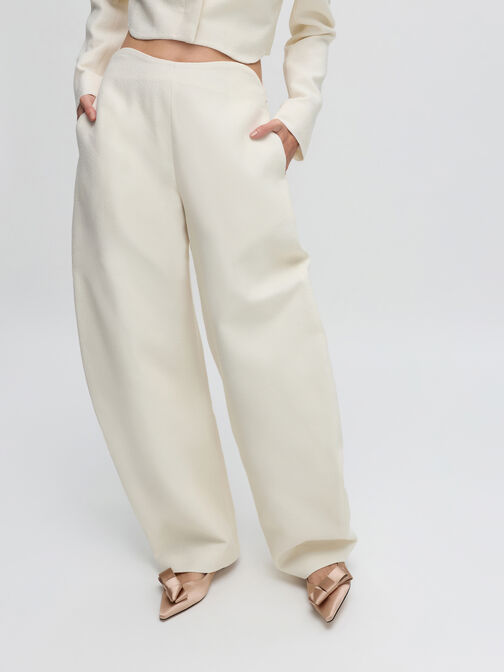 Pleated-Bow Pointed Ballet Flats, Nude, hi-res
