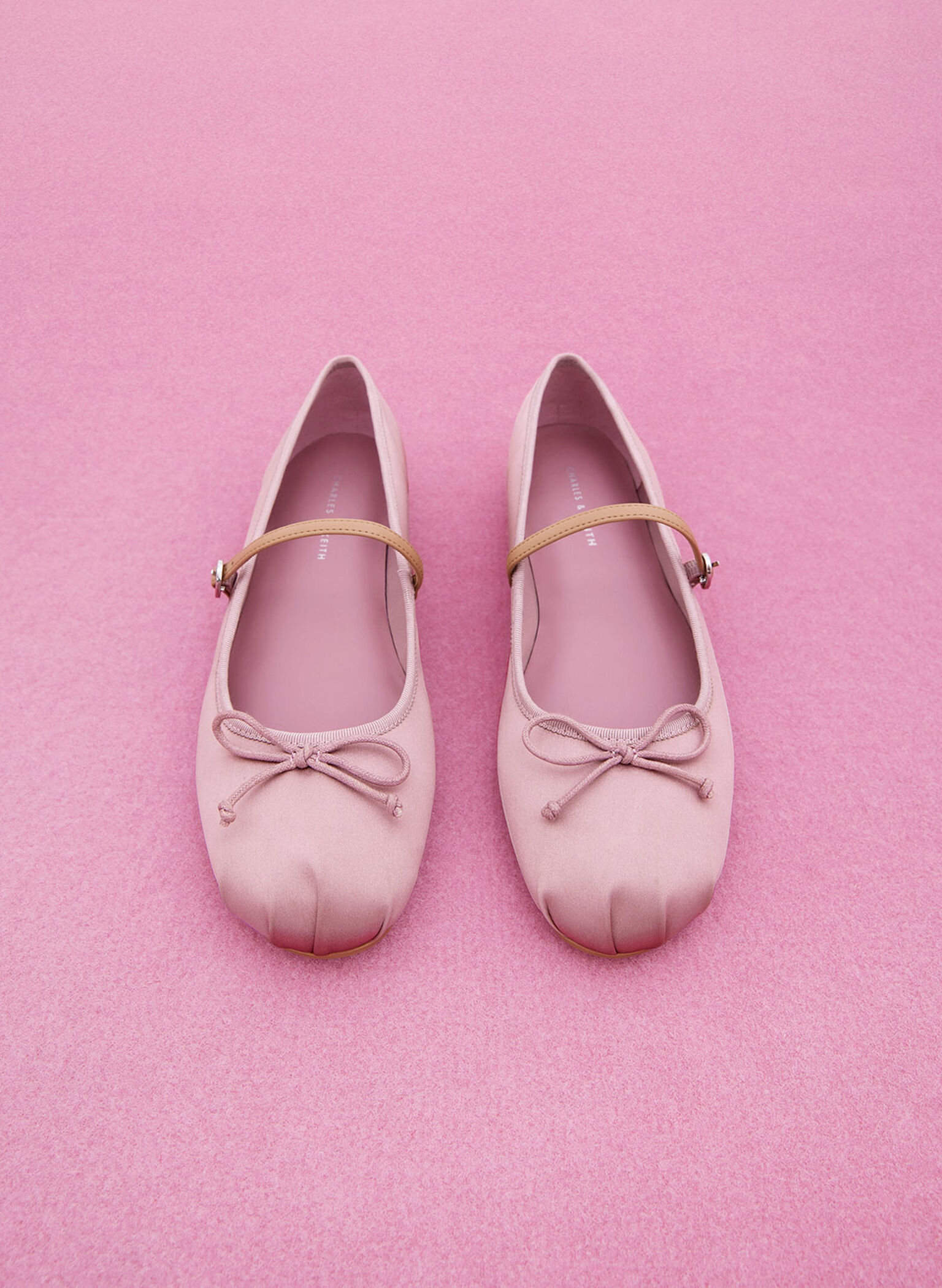 Emiko Satin Bow Mary Jane Flats, Pink, hi-res