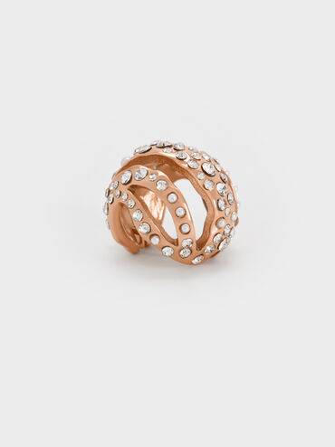 Aine Crystal Sculptural Hoop Earrings, Rose Gold, hi-res