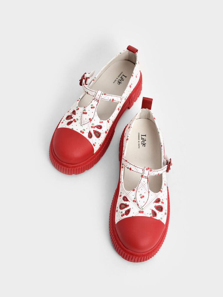 Girls' Cherry-Print Platform Mary Janes, Red, hi-res