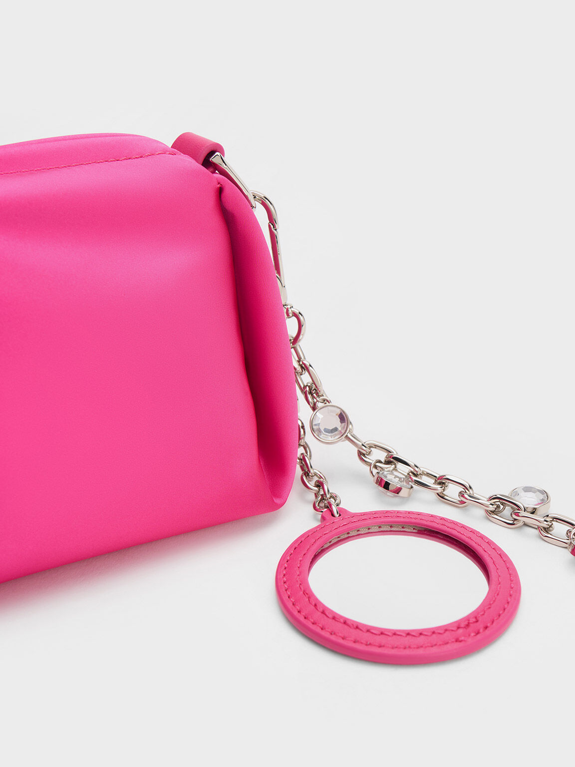 Embellished Chain Handle Satin Crossbody Bag, Fuchsia, hi-res