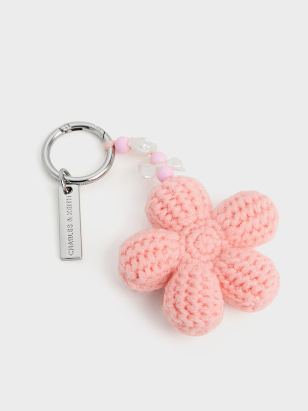 Crochet-Flower Beaded Charm, Soft Pink, hi-res