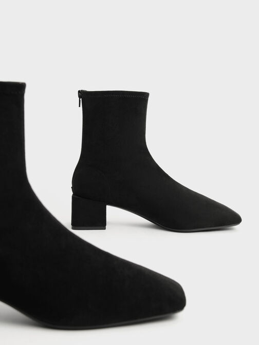 Textured Block Heel Zip-Up Ankle Boots, Black Textured, hi-res