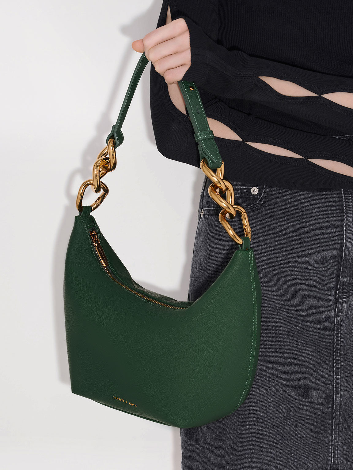 Cayce Hobo Bag, Dark Green, hi-res