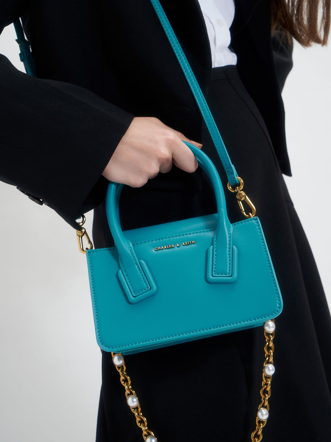 Turquoise Double Handle Messenger Bag - CHARLES & KEITH NZ