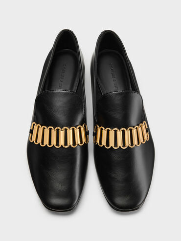 Metallic-Accent Loafers, Black, hi-res